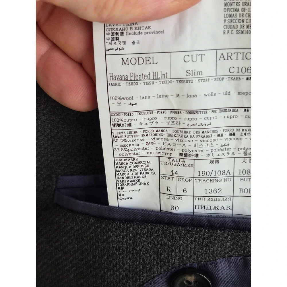 Suitsupply E. Thomas Havana Pleated HL int Wool Sport Coat Grey Slim Cut 42R 44R